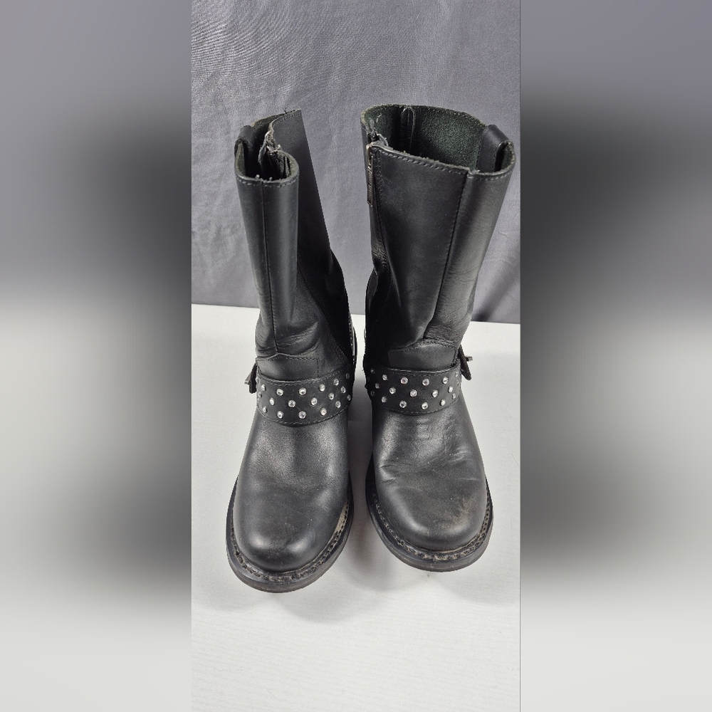 Harley Davidson Black Leather Macie Biker Boots Women’s 7.5 Rhinestones